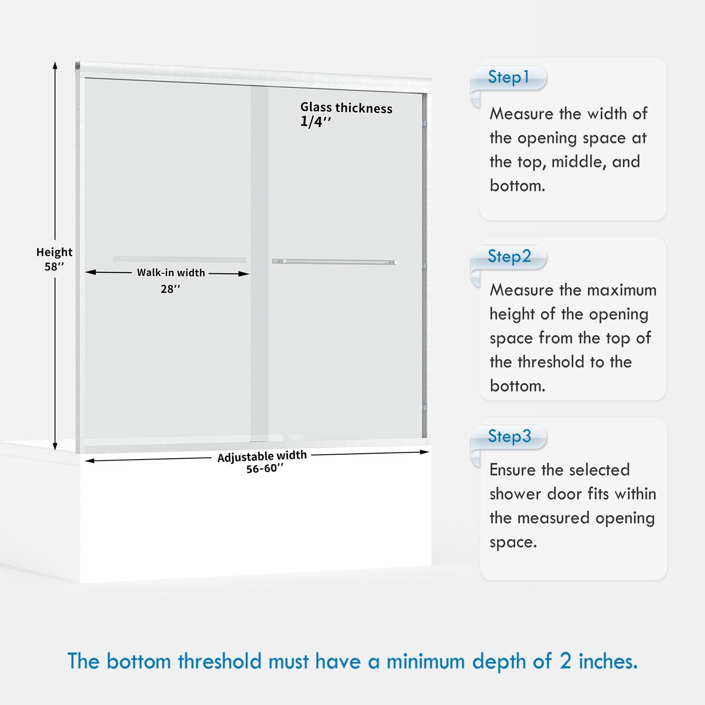 ENSO SENKA 60" W x 58" H Semi-Frameless Bypass Sliding Bathtub Shower Door, Easy-to-Clean Treated Clear Tempered Glass, Brushed Nickel