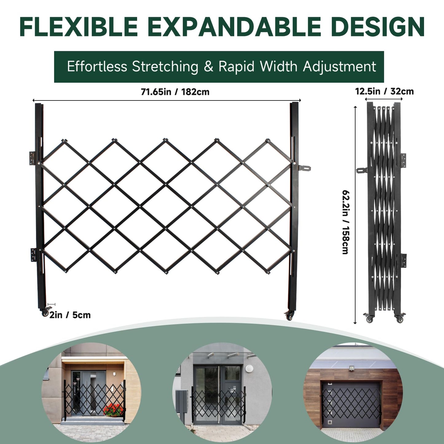 SGOLAN Single Folding Security Gates 72" W x 62" H Accordion Door, Metal Expandable Fence 360Rolling Expanding Outdoor Security Scissor Gate for Courtyards, Garages, Gardens