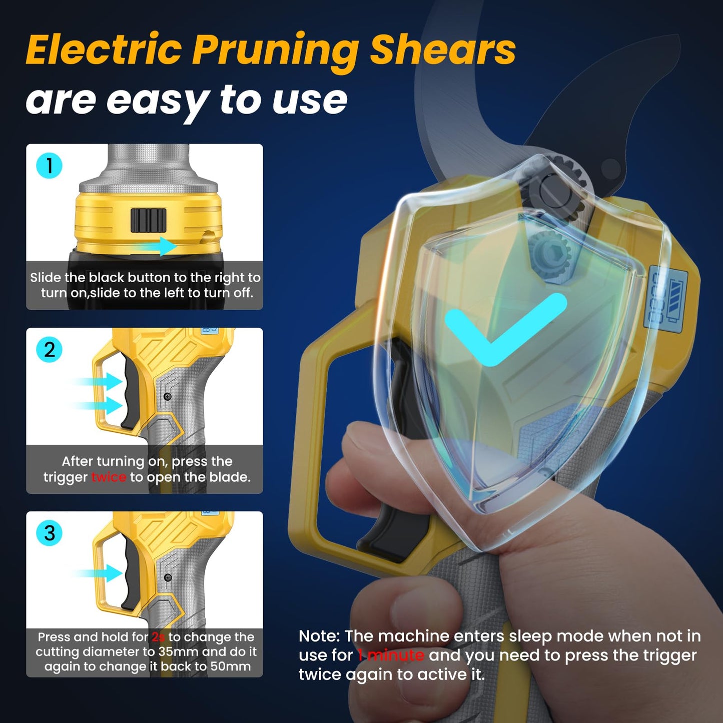 Electric Pruning Shears , Loppers 1000W Brushless Motor Cutting 2.6 inch Diameter Professional Gardening Electric Shears,Heavy Duty Branch Pruner,2*2000mAh Battery,Sk7 Blades,Perfect for Tree Trimming
