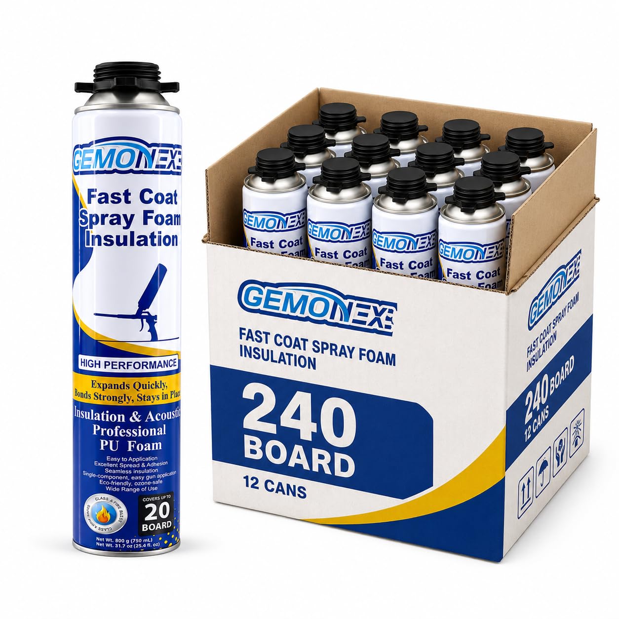 Spray Foam Insulation 240 Board ft/Sq.ft, Closed Cell Wide Polyurethane DIY Spray Foam for Walls, Ceilings, Attics and Garage Doors (12 Pack×25.4oz) -Thermal & Soundproofing,Only Foam Cans