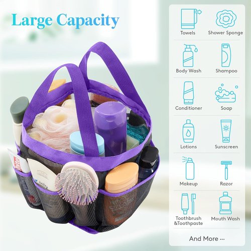 Lifewit Mesh Shower Caddy - Portable 7-Pocket Organizer Tote for College Dorms & Travel | Quick Dry, Purple