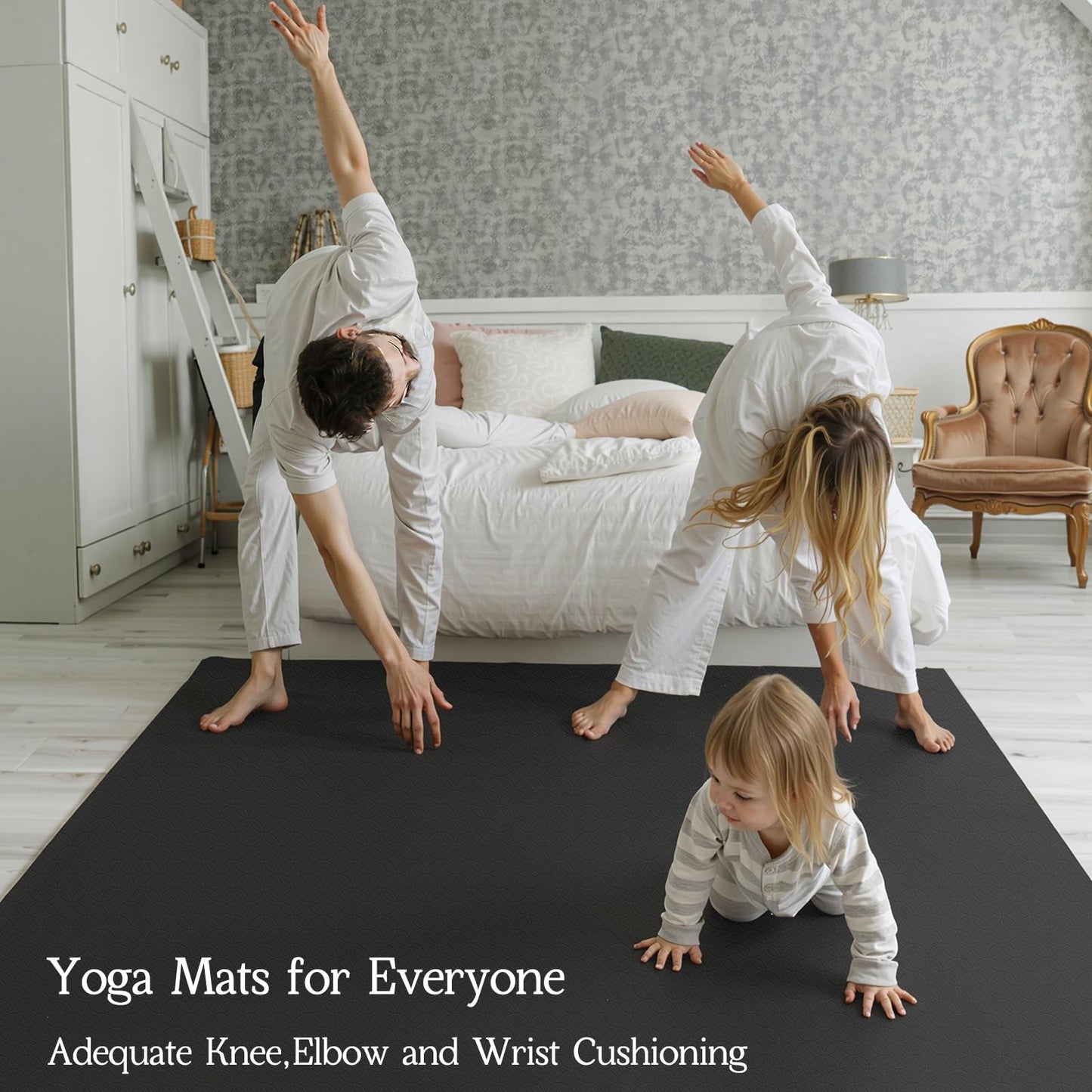 VTORY Extra Large Yoga Mat 6'x 4'x 8mm (1/3in) Thick Exercise Mat for Men and Women, Non-Slip, Durable Workout Mat for Home Workout, Yoga, Pilates, Stretching (Black)