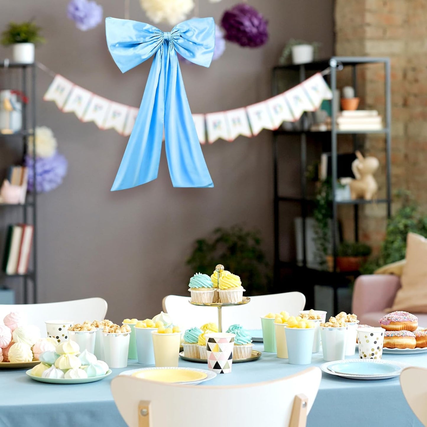 Wavwavw Sky Blue Large Bow Decor - Giant Satin Ribbon Tie for Birthday & Wedding Decor | 24 x 18 Inches