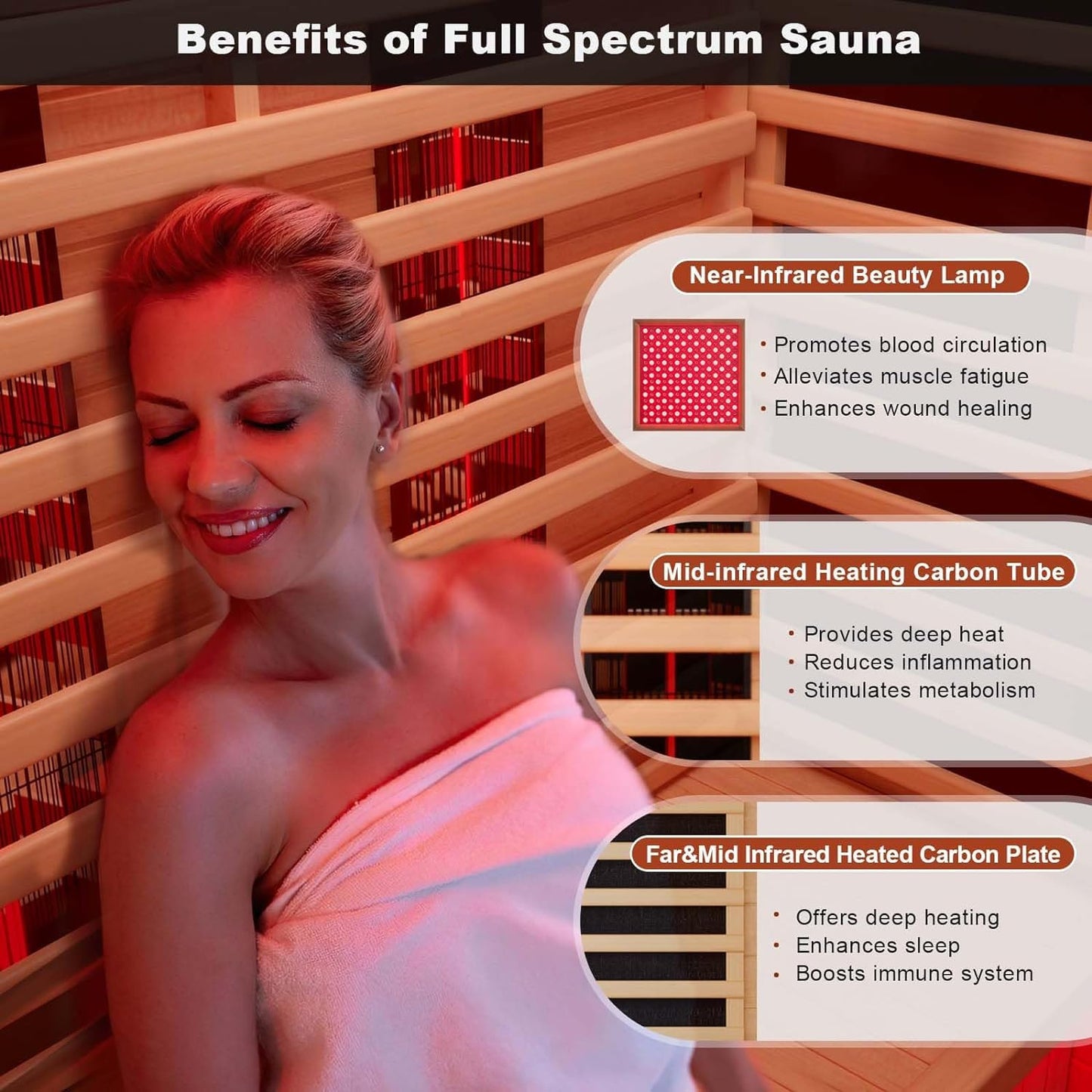 MEISSALIVVE Full Spectrum Infrared Sauna，1 Person Home Sauna， Red Cedar Indoor Spa Sauna with Resonance Speaker and Tempered Glass