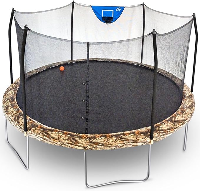 Skywalker Trampoline Outdoor 8 FT, 12 FT, 15 FT Jump N’ Dunk Round Outdoor Trampoline with Net, Trampoline Mat, and Basketball Hoop for Trampoline
