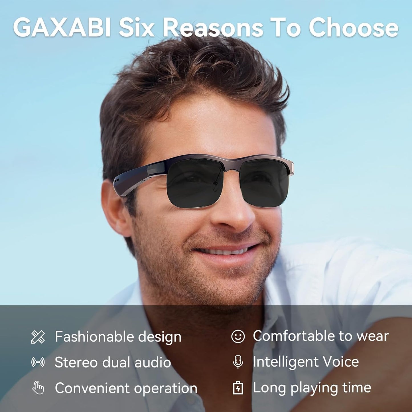GAXABI (M9 Smart Glasses, Polarized Bluetooth Sunglasses, Built-in Mic & Speakers, Voice Assistant, UV Protection