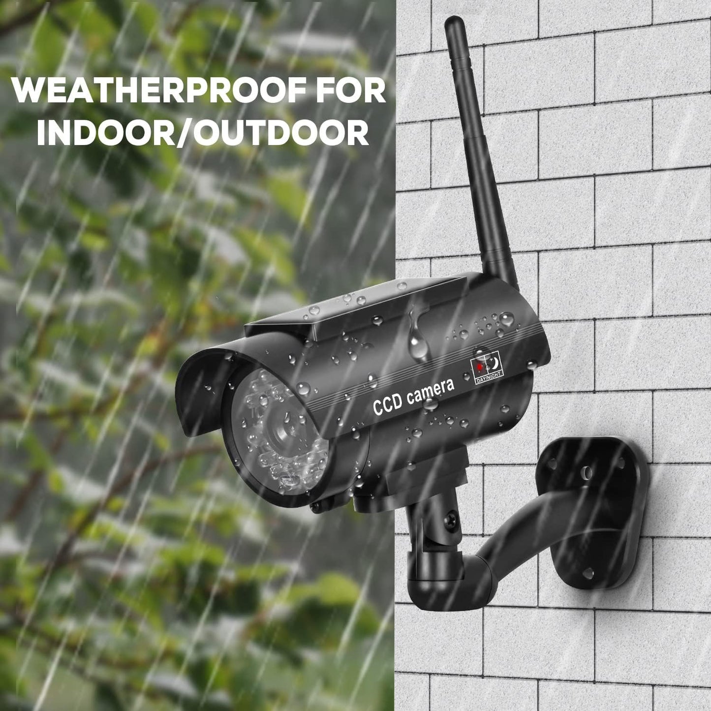 BNT Dummy Indoor/Outdoor(2Pack, Solar Powered Fake Security Camera, Bullet Security Camera Simulated Surveillance