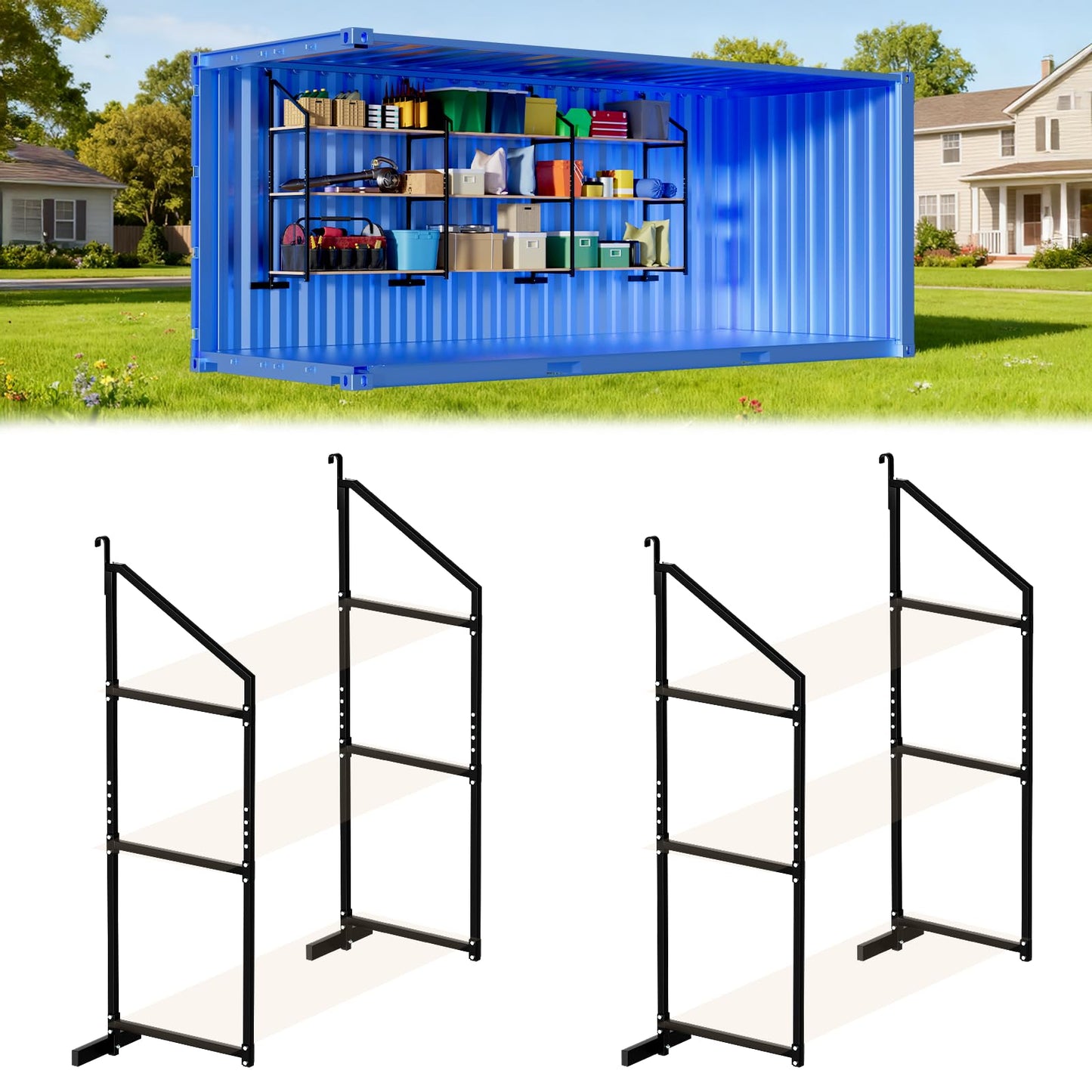 sogiv 4 Pack 3-Tier Shipping Container Shelving Bracket with 64"(H) X 19"(D), Heavy-Duty Powder-Coated Steel Cargo Shelves, Shipping Cargo Shelves Universal for Heavy Duty Trailer Containers
