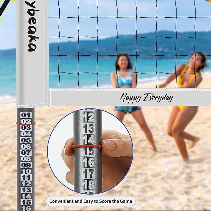 Outdoor Portable Volleyball Net Set for Backyard Beach with Adjustable Heavy Duty Poles, Durable Net, PU Volleyball & Pump, Carry Bag