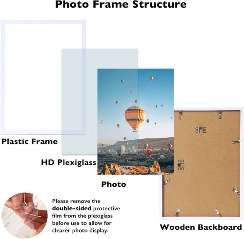 JCJMY 10x16 Picture Frame - White Wall Mount for Horizontal or Vertical Display | Shatter-Resistant Plexiglass