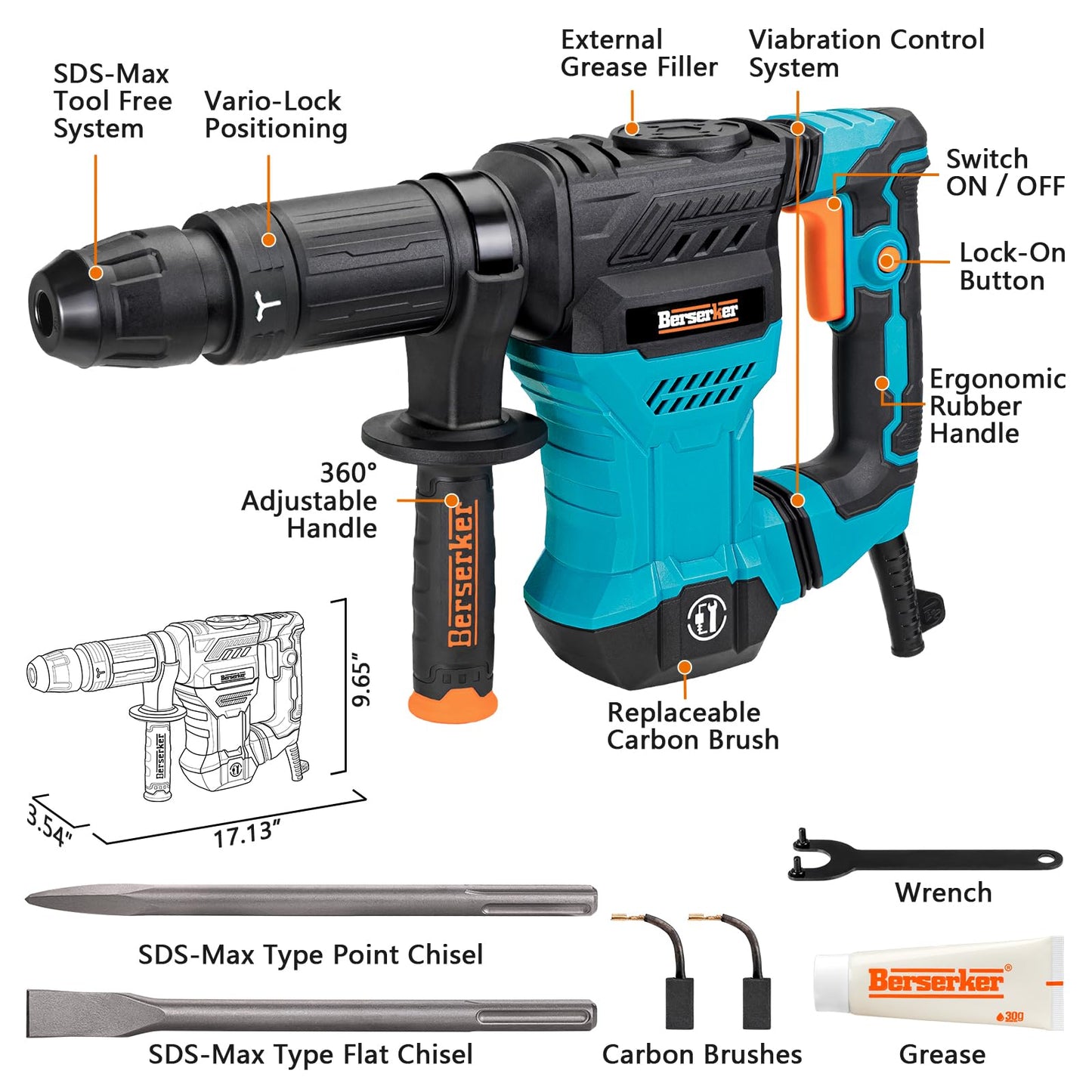 Berserker 1-1/8" SDS-Plus Rotary Hammer Drill & 12 lb. SDS-Max Demolition Jack Hammer