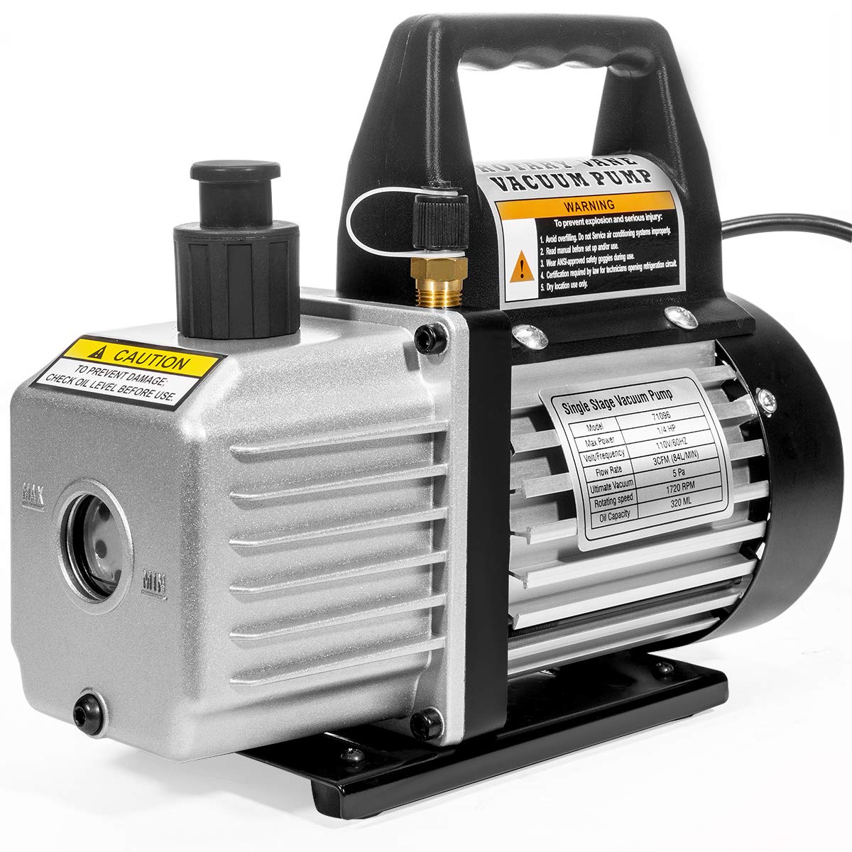 XtremepowerUS 3CFM 1/4HP Vacuum Pump HVAC R134a, R12, R22, R410a, A/C Refrigeration R134 Can Tap Adapter, R134 Quick Connector AC Manifold Gauge Air Conditioner Oil Bottle w/Bag