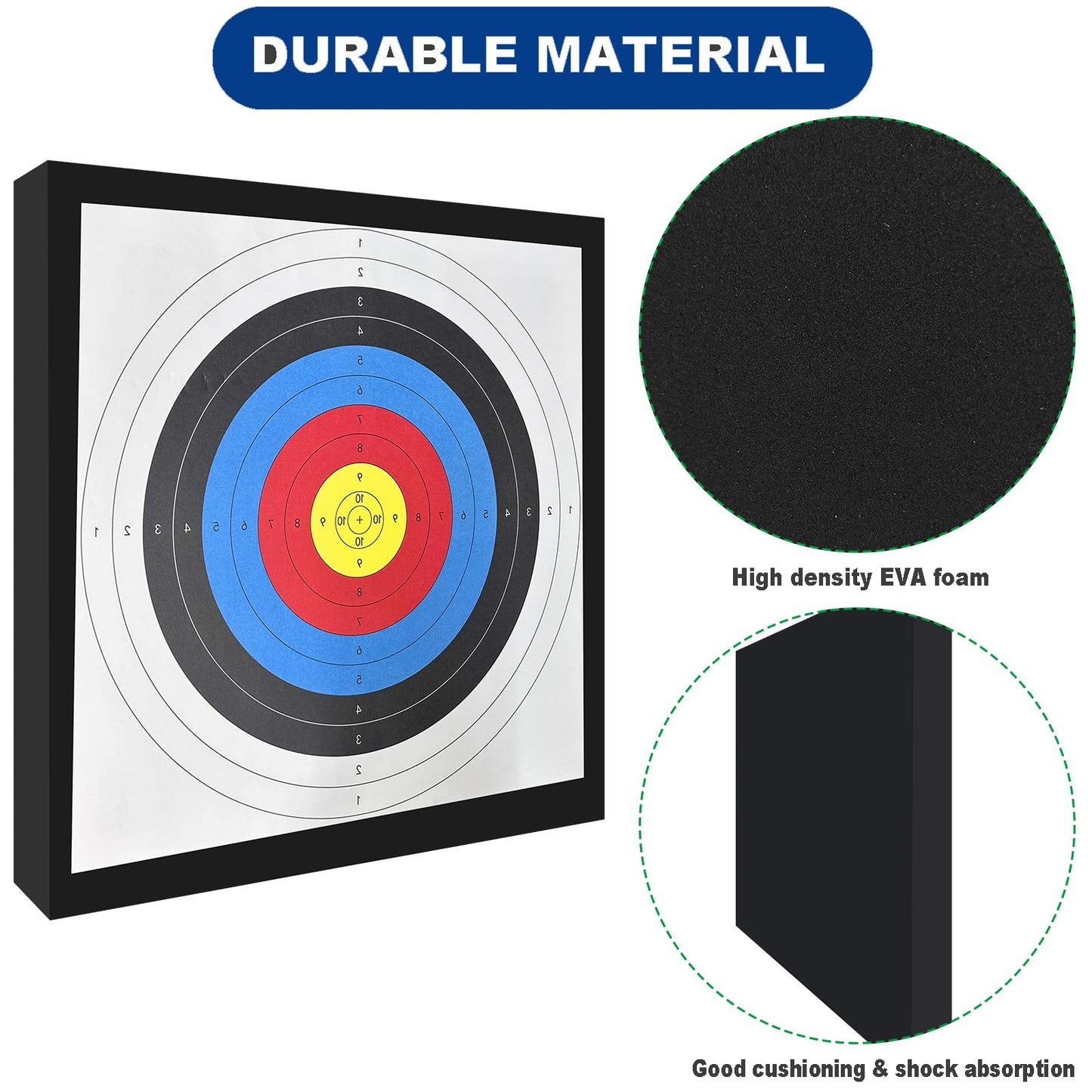 2Pcs 20'' Foam Archery Target, High-Density EVA Archery Targets for Backyard, Archery Target Block with 10pcs Targets Paper, 8pcs Target Pins, Arrow Puller (Foam Target)