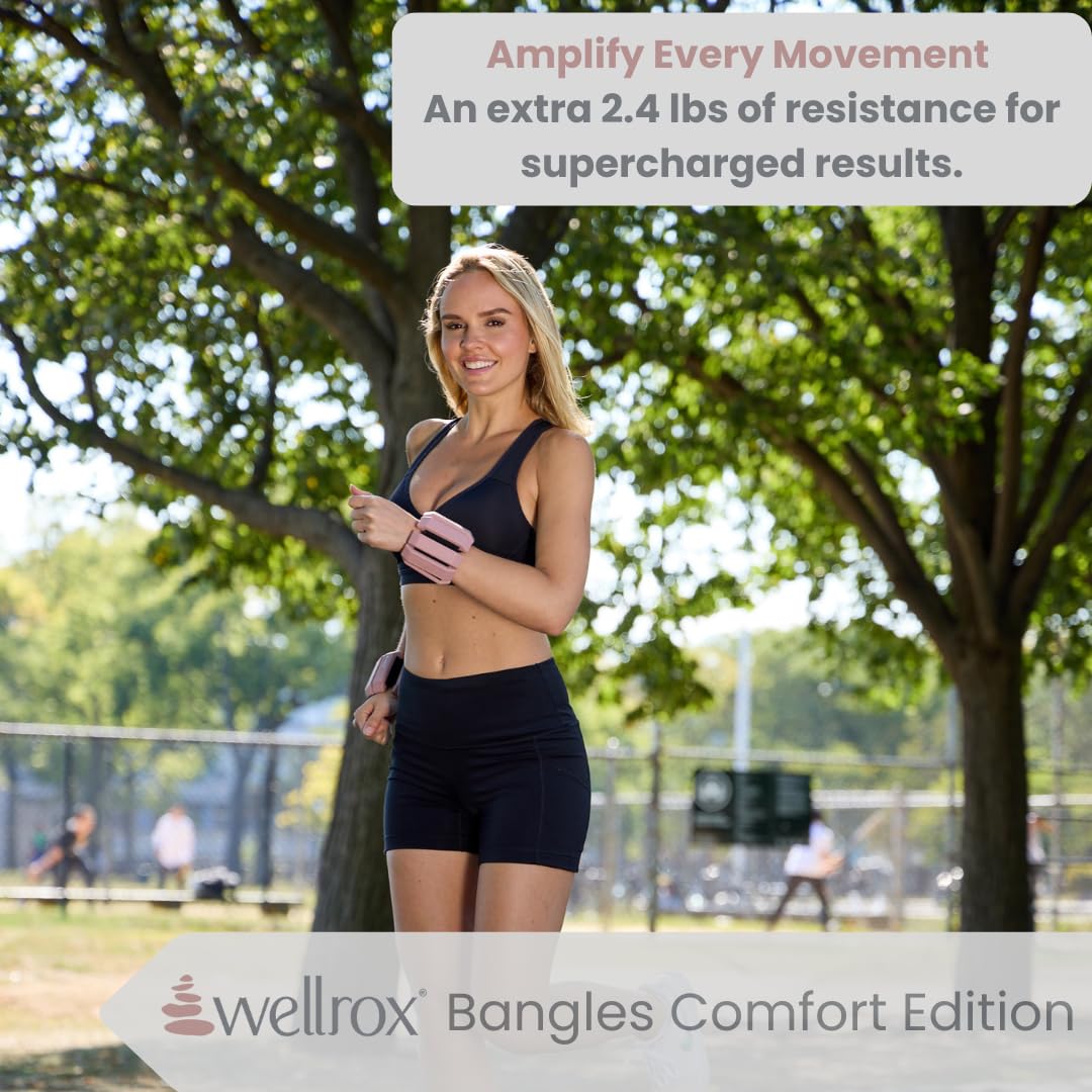 Wellrox Weighted Bangles Comfort Edition - 2.4lb (1.2lb Each Wrist Weight) Adjustable Ankle and Wrist Weights for Women & Men - Arm Weights For Walking, Pilates & Yoga