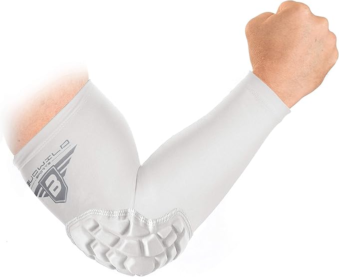Bucwild Sports B Padded Elbow Arm Sleeves for Basketball Football Volleyball Youth & Adult Size Pads (1 Pair)