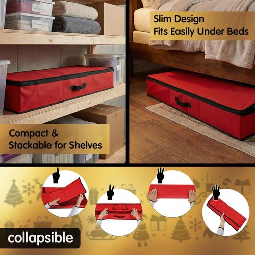 Mobi Lock Wrapping Paper Storage Box - Durable Red Organizer with Zipper & Pockets | Holds 24-30 Rolls