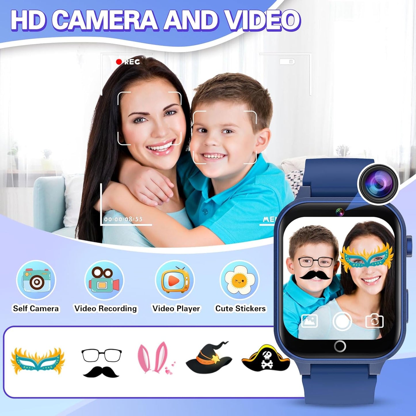 Vakzovy 39 MP3 5-12 Smart Watch for Kids with Puzzle Games HD Camera Player Audiobook Video Pedometer Habit Tracking