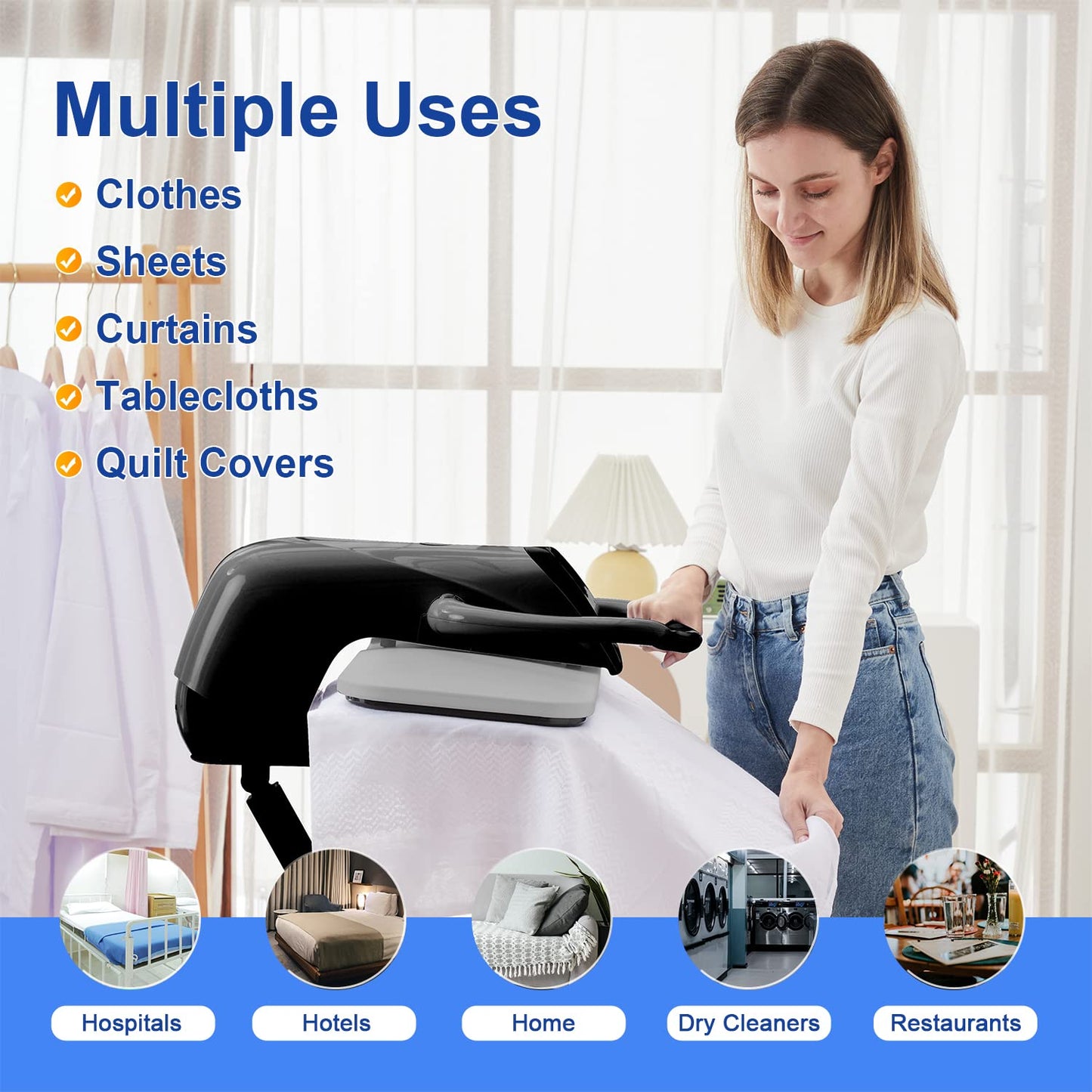 42" Large Steam Iron Press with LED Touch Screen, 1800W Steam Press with 5 Fabric Settings Language Conversion and Voice Prompts, Iron Press with Spray Bottle and Press Pad for Home Business