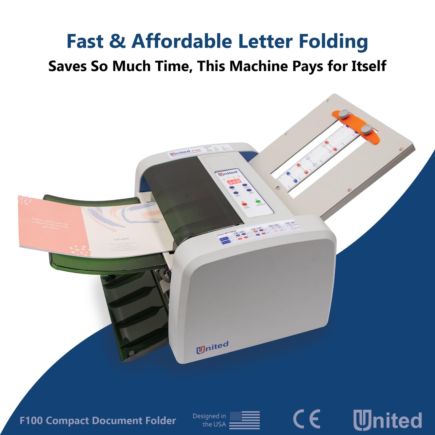 United Office Products F100 Automatic Paper Folding Machine, 200-Sheet Capacity, Folds Letter and Legal Size Paper, High-Speed Letter Folding Machine for Offices, Schools and Churches