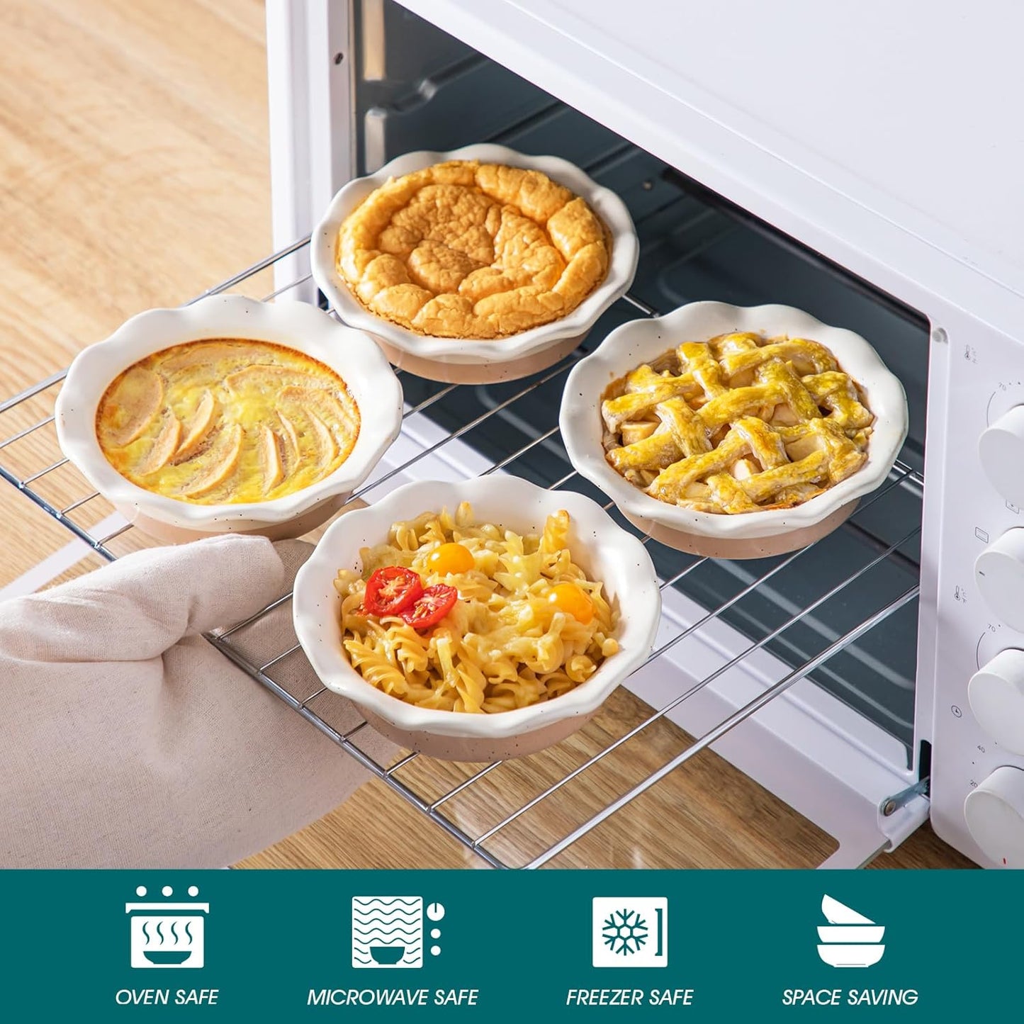 Vancasso Mini Pie Pans - Set of 6 Ceramic Deep Dish Plates | 5.2 Inch Ruffled Edge, Oven & Microwave Safe, Cream