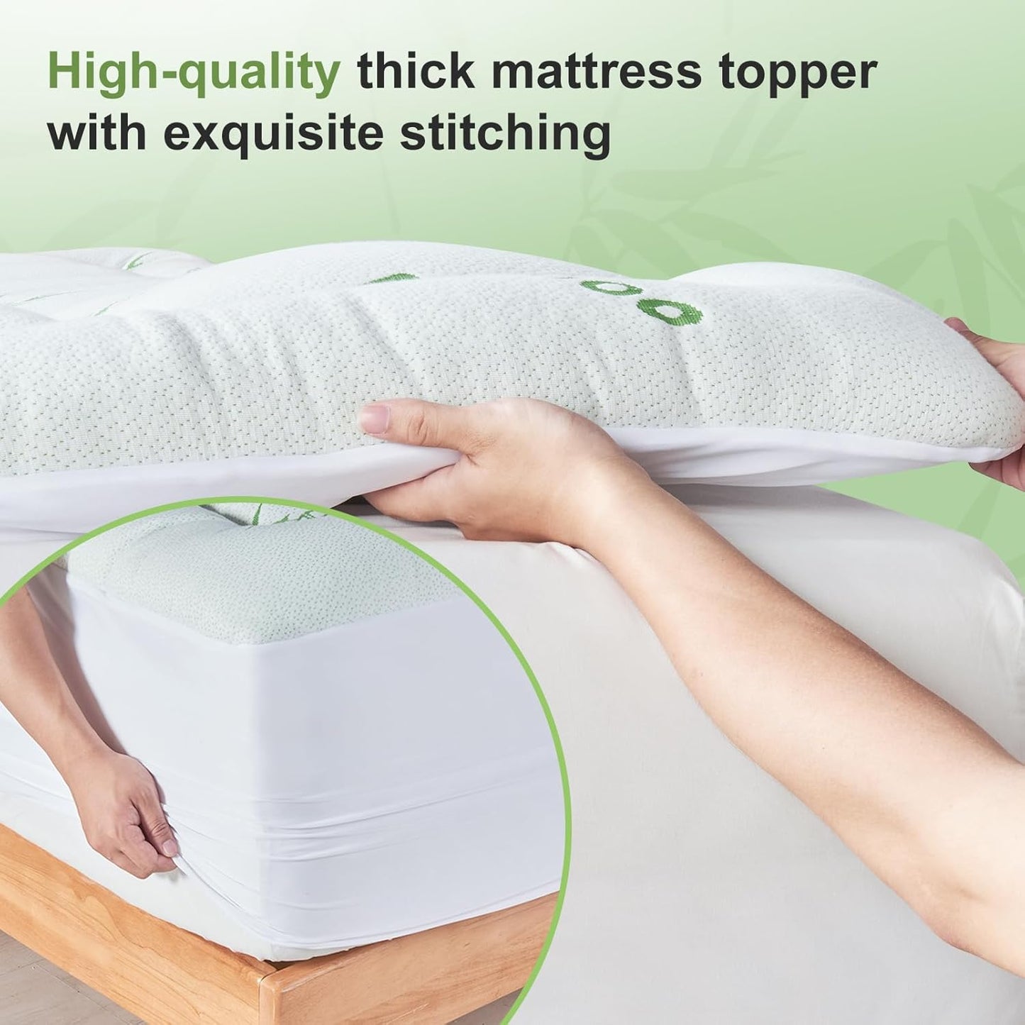 Skiennix Queen Size Mattress Topper - Soft Bamboo Viscose Pillow Top for Back Pain Relief | Cooling Protector, 8-21 Inch Deep Pocket, White