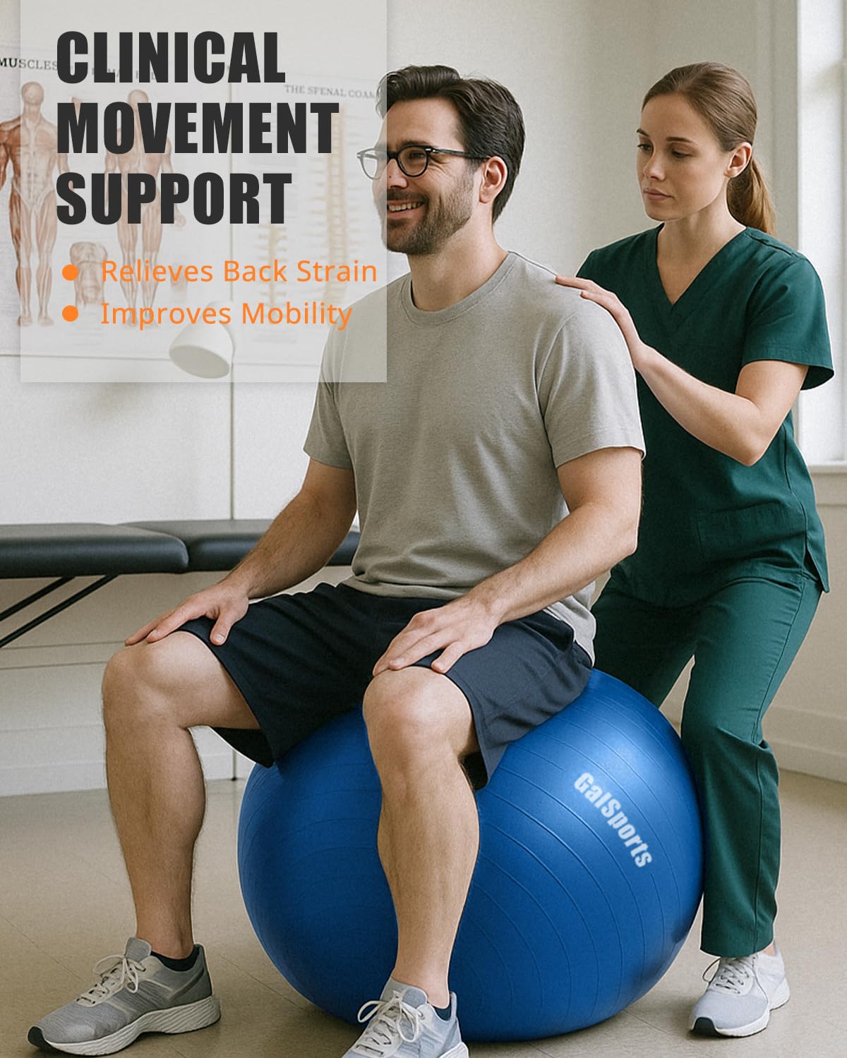 GalSports Yoga Ball for Exercise & Physical Therapy, Anti-Burst Stability Ball, Slip Resistant, Home Gym Fitness, Balance Chair