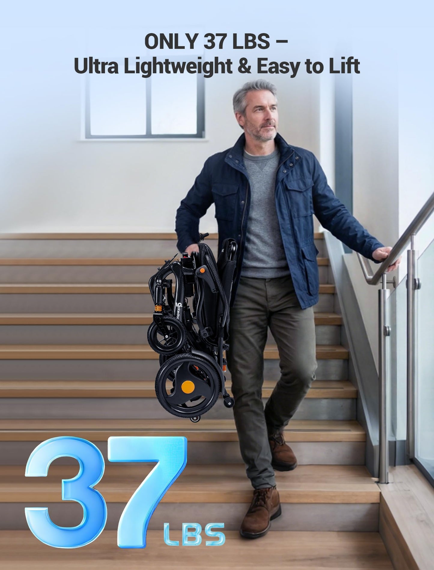Aotedor 37lbs Lightweight Carbon Fiber Electric Wheelchairs for Adults 30 Miles Long Range Foldable Motorized Wheelchair with Dual 12Ah Batteries & Dual Motors,Intelligent Portable Airline Approved