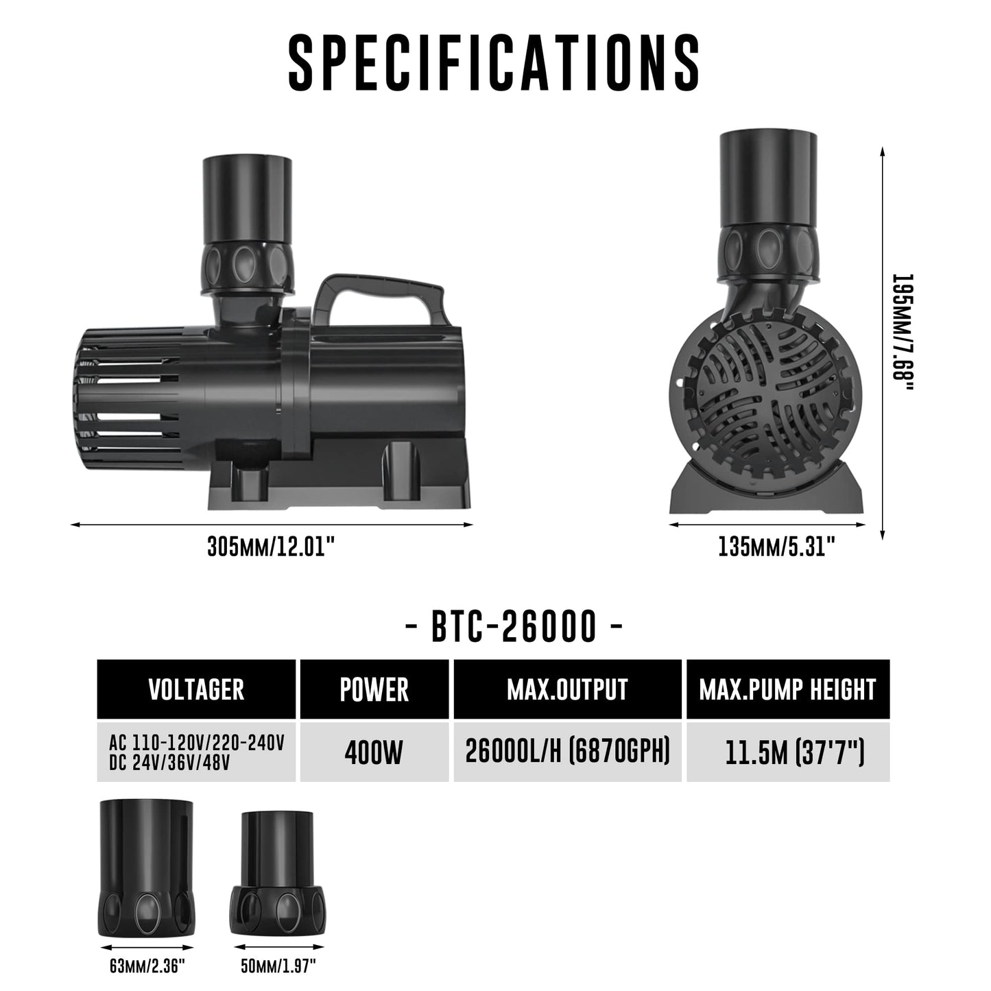DAI BAO 6870 GPH Amphibious Water Pump with Smart Controller - Submersible & External Variable Frequency Pump, for Hydroponics & Aquariums, 400W