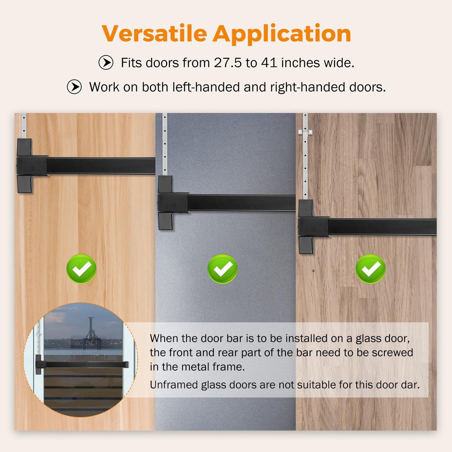 BEAMNOVA 27.5 Inch Vertical Rod Exit Device, Door Panic Bar, Commercial Door Push Bar Lock Set Gate Roller Strike Plate End Cap Emergency Accessories Metal Parts, Black