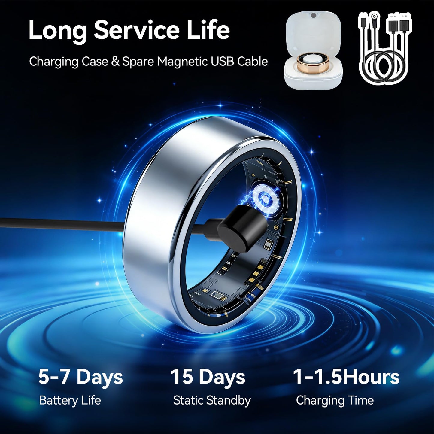 Smart Ring Fitness Tracker for Women and Men, Heart Rate Monitor, Sleep and Stress Monitoring, Menstrual Cycle Tracking, Step Counter, IP68 Waterproof, No Subscription, Compatible with iOS and Android