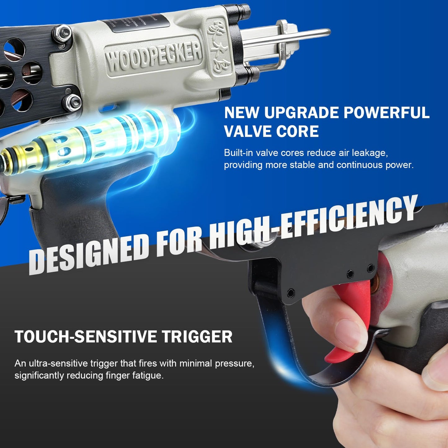 WOODPECKER V6C7CF52 3/4-Inch Pneumatic Hog Ring Gun 15 Gauge 0.205"-0.228" Closure Diameter with Stainless Steel Magazine, Air Hog Ring Plier for Fencing, Cages, Spring Mattress