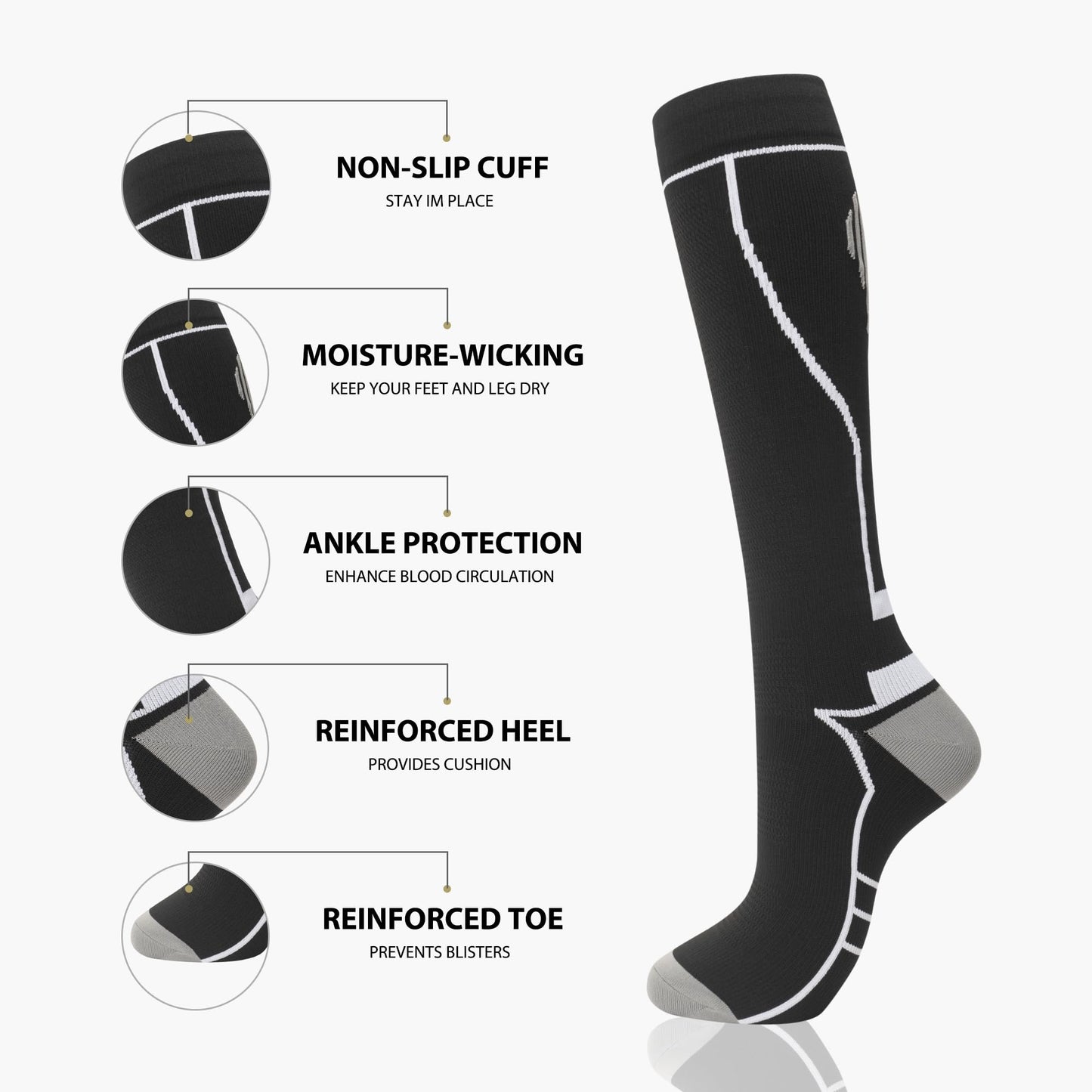 Hello Momoya Compression Socks for Women Men Circulation Knee High 8 Pairs for Nurses, Running, Travel, Athletic(L/XL,Multicolor00)
