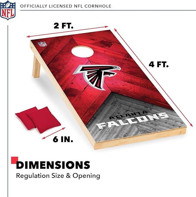 NFL Football 2' x 4' Regulation Size Solid Wood Cornhole Set with Direct Print HD Team Graphics Great Gift for Any Football Fan! Bean Bag Toss Family Outdoor Game