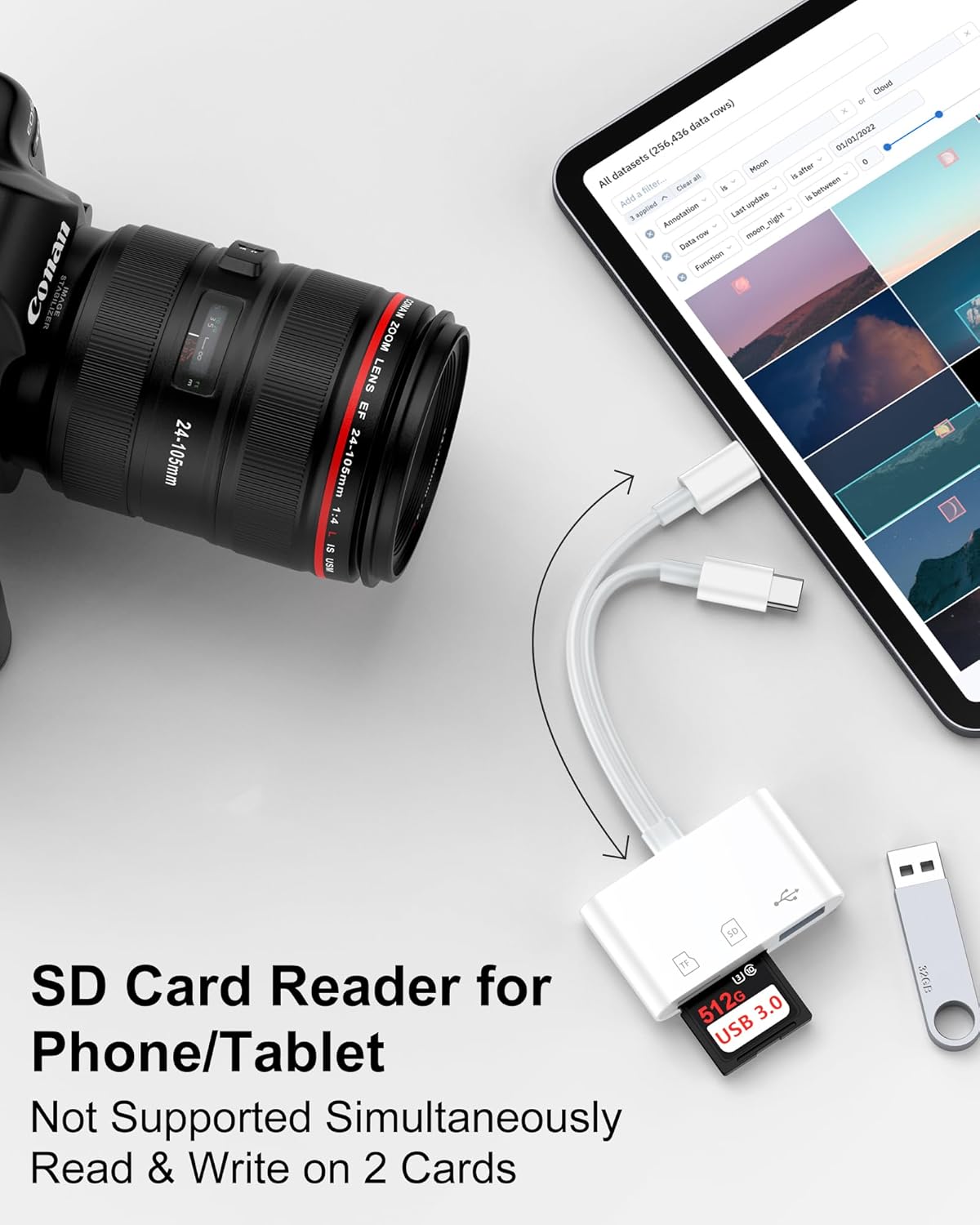Haoano SD Card Reader for iPhone, iPad, Samsung, Memory SD Card Reader USB C&Lightning Dual Port Micro SD Card Reader