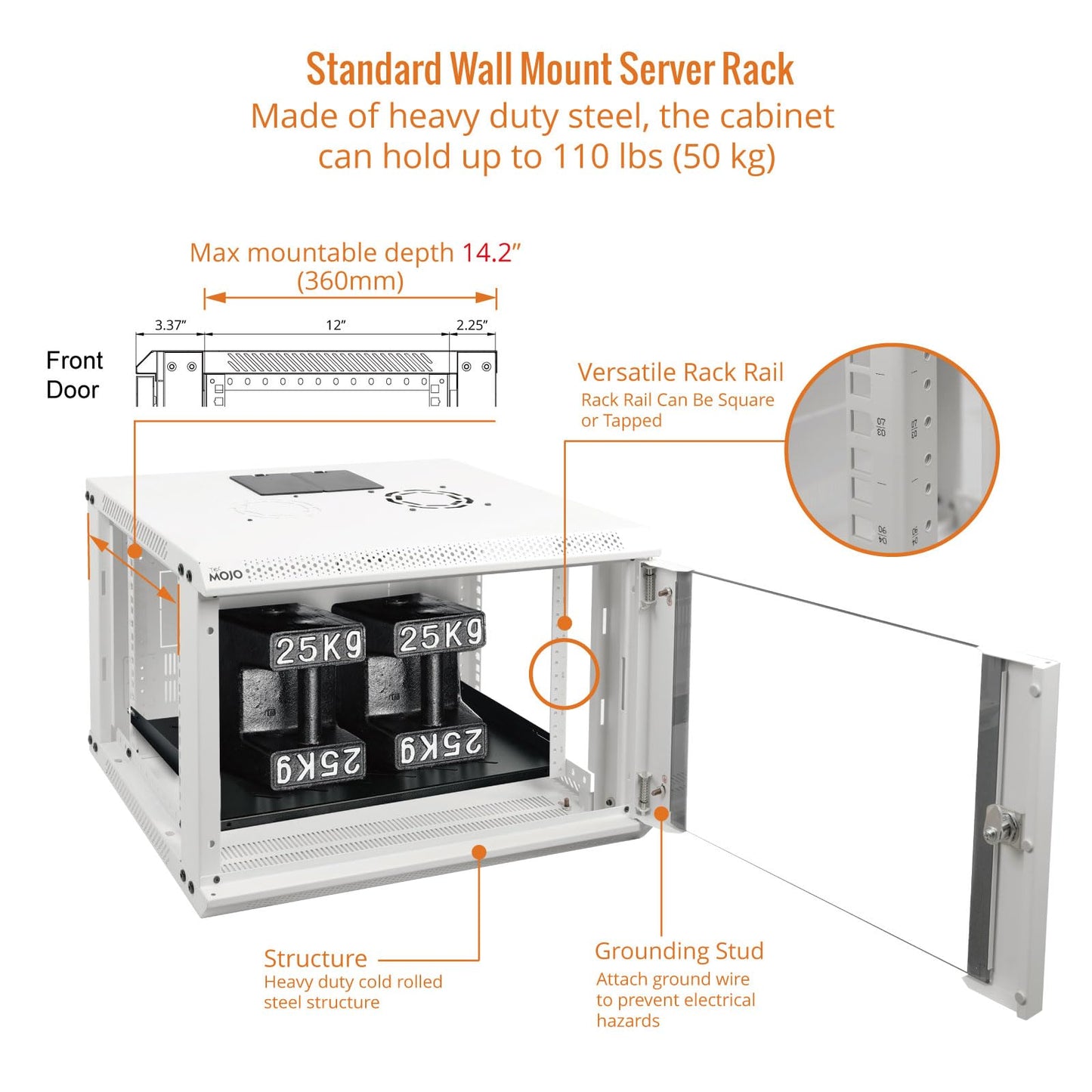 Tecmojo 6U Wall Mount Rack Network Cabinet for 19" IT Equipment,with Lockable Glass Door and Side Panels,Cooling Fan,17.7inch Depth,White
