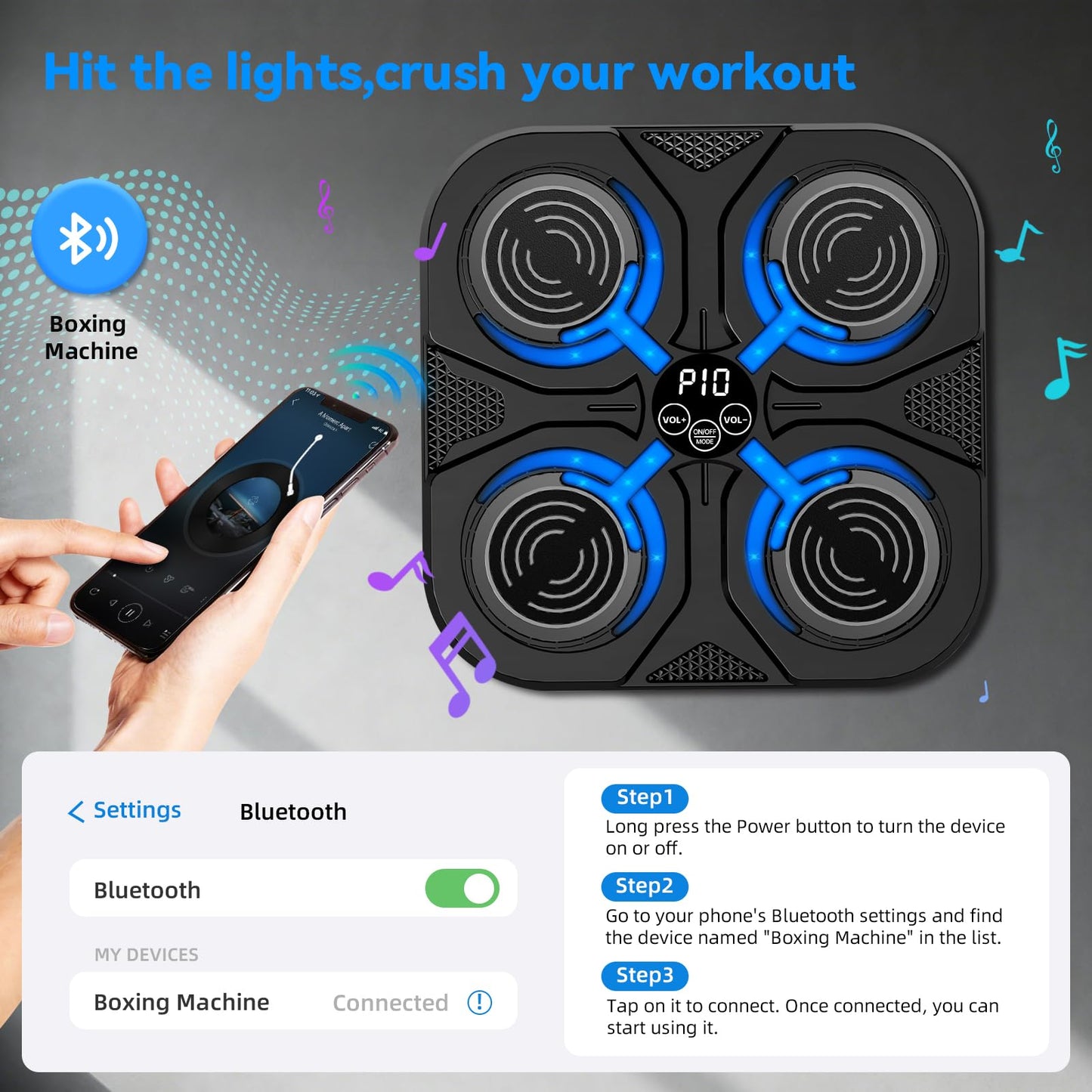 SoftGym Music Boxing Machine,Interactive Punching Trainer with LED Lights,Music Boxing Machine Sport for Kids and Adults,Cardio Workout Equipment Target for Home,Office,Gym