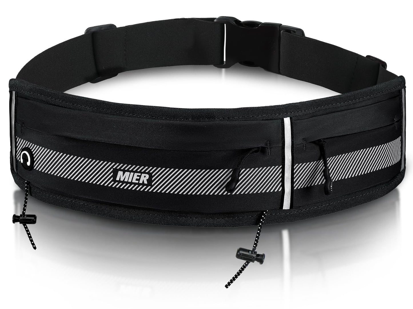 MIER Running Belt for Men Women Slim Fanny Pack Phone Holder Jogging Pouch with Marathon Bib Clip Runner Waist Pack for Walking Cycling for Keys, Cards & Essentials (Black)