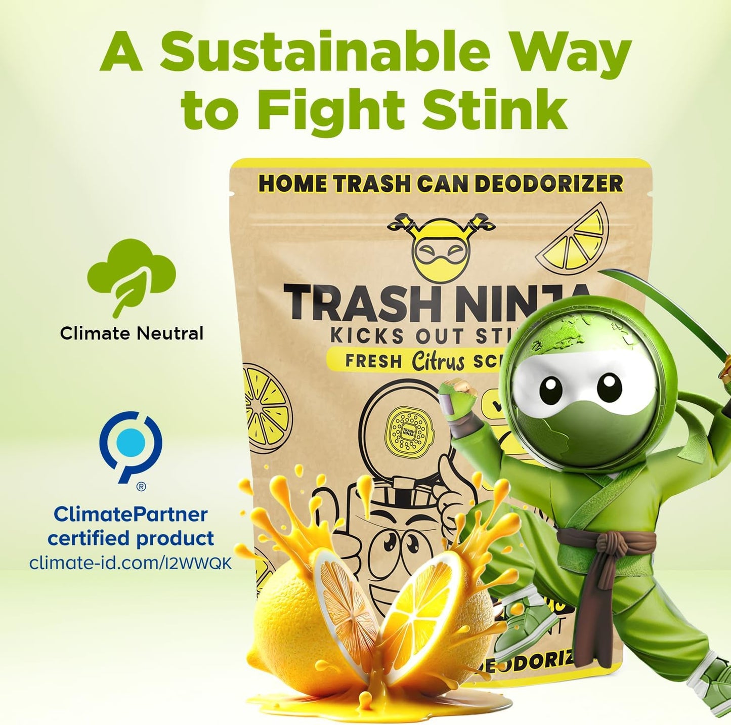 Trash Ninja Odor Eliminator - Long-Lasting Citrus Scent Deodorizer with Activated Charcoal | Perfect for Garbage Cans, Fridges, and Bathrooms