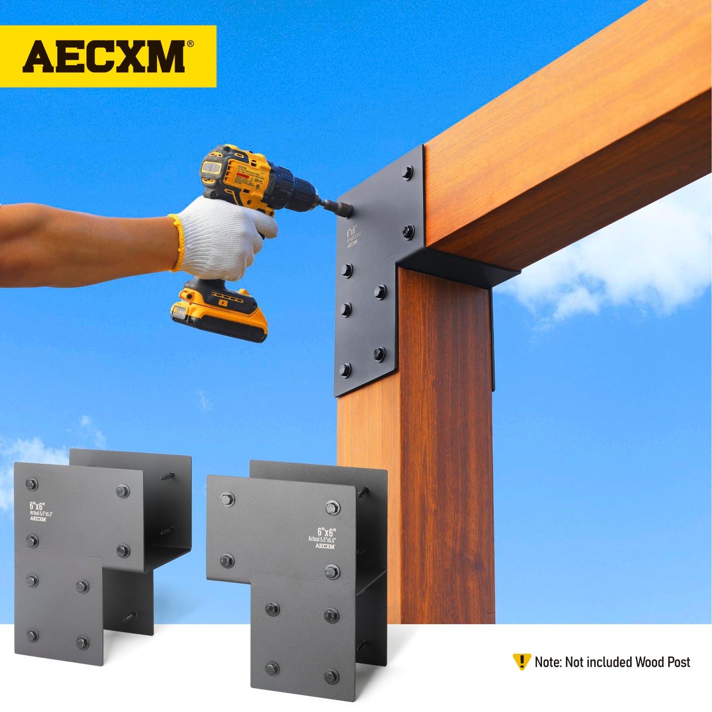 Aecxm 6"x6" (Actual 5.5"x5.5") Heavy Duty End Post Caps Tie Brackets for Wood, Deck Post to Beam Connector Bracket Stainless Steel 4Pack