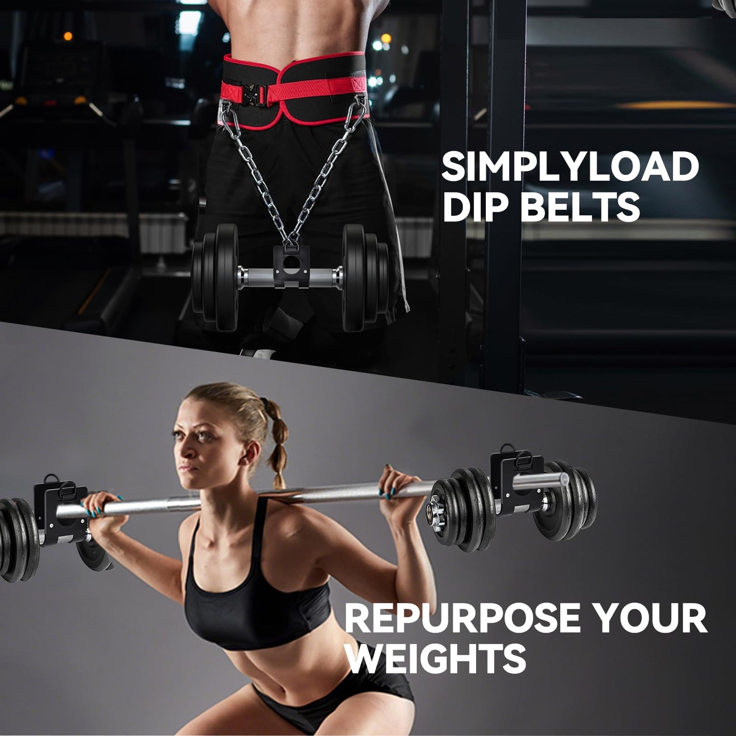 BROQIXIN 2 pcs Home Gym Clips : Load Dumbbells on Barbells, Turn Bars into Landmines, T-Bar Row with Any Grip, Hook Dumbbells on Dip Belts, Versatile Weightlifting Accessory