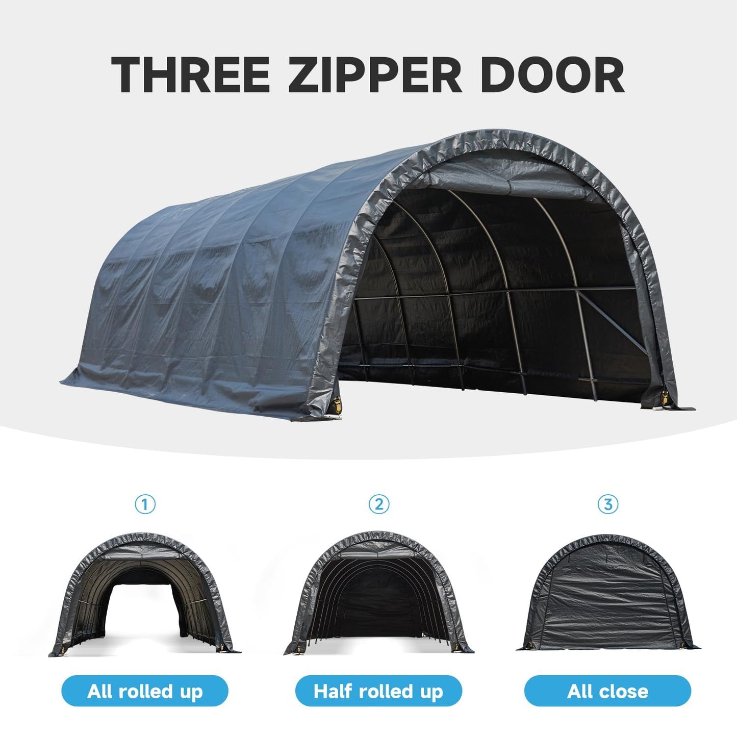 EROMMY 12 x 24 FT Heavy Duty Carport, Portable Garage with Reinforced All-Steel Frame and Round Style Roof, Anti-Snow All Covered Car Canopy Outdoor Waterproof Storage Shelter for Car, Truck, Boat
