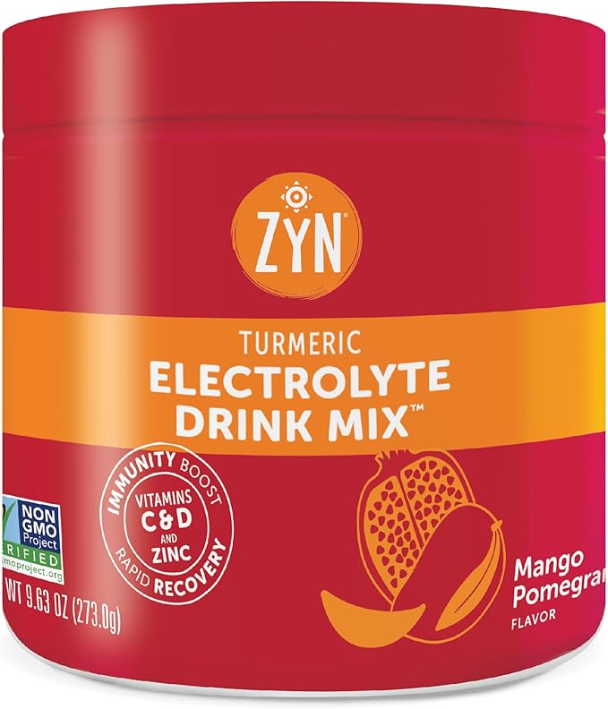 ZYN Electrolyte Hydration Drink Mix (30 Servings), Mango Pomegranate Electrolytes Powder, Hydrating Formula w/Turmeric Curcumin, Vitamin C & D, Zinc, Electrolyte Support Drink Mix