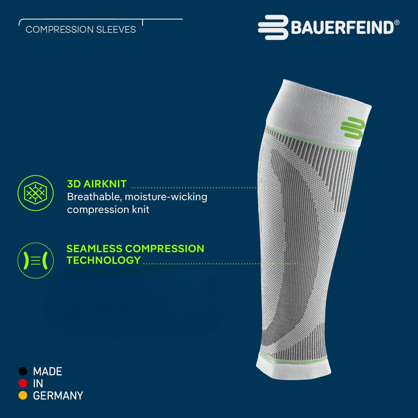 Bauerfeind Sports Compression Lower Leg Calf Sleeves (1 Pair) (Black, Medium/Long)