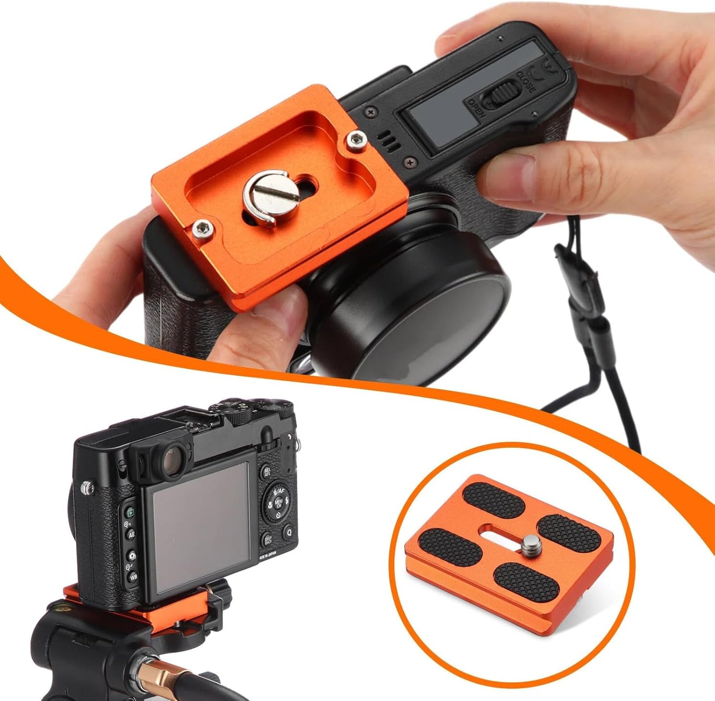 Frienda 2 1/4''-20 Head(Orange,Pu50) Pieces Metal Quick Release Plate with Camera Screw Tripod Mount Plate Fits