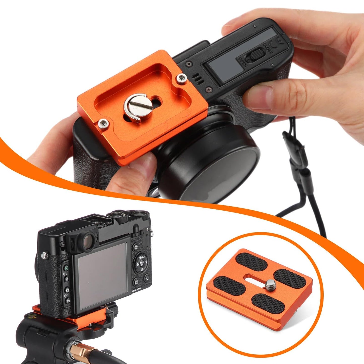 Frienda 2 Pieces Metal Quick Release Plate with 1/4''-20 Camera Screw Tripod Mount Plate Fits Standard for DSLR Camera Tripod Ball Head(Orange,Pu50)
