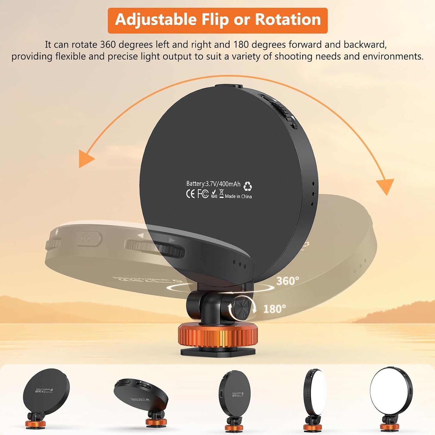 VRIG FD-05 2500K-8500K, 360 LED Video Light, Bi-Color, Multi-Angle Adjustable Fill Light for Action Cameras, Mirrorless