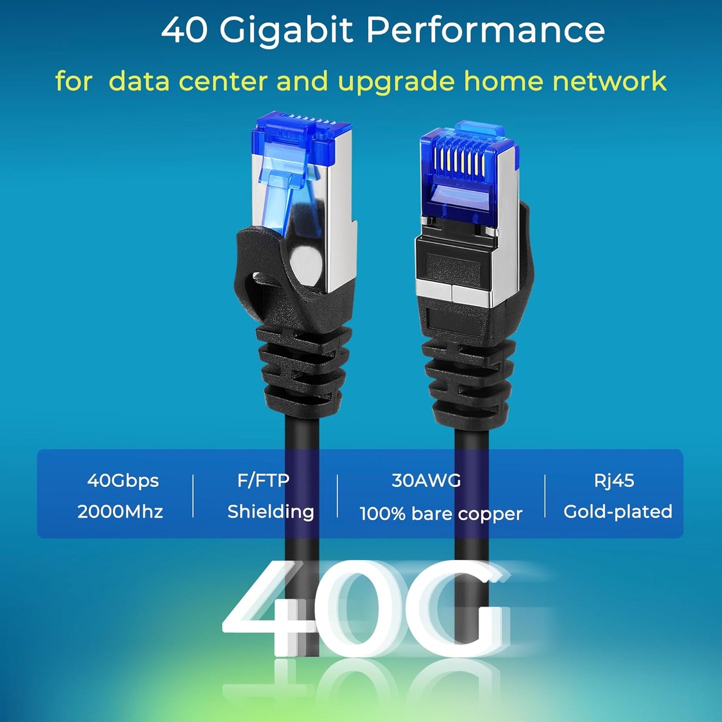 Rapink Cat8 1ft 24 Pack Cat8 40G 8 8 Patch Cables Slim, Ethernet Patch Cable Support, Snagless Cat Patch Cable