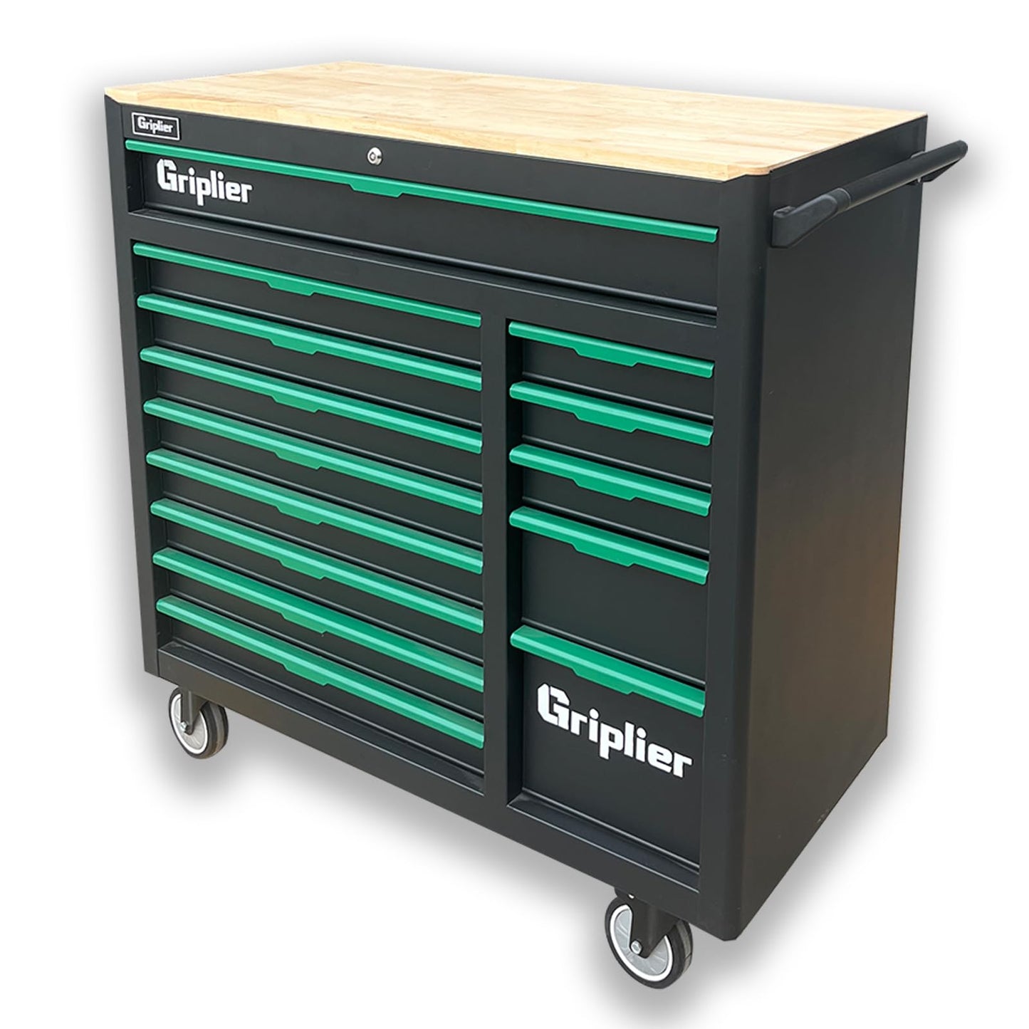 Griplier 14-Drawers Rolling Tool Chest with Wood Workbench,Brake Casters,Lock & Key,Heavy-Duty Steel Tool Cabinet Storage, for Home,Garbge or Workshop Use (14 Drawers)