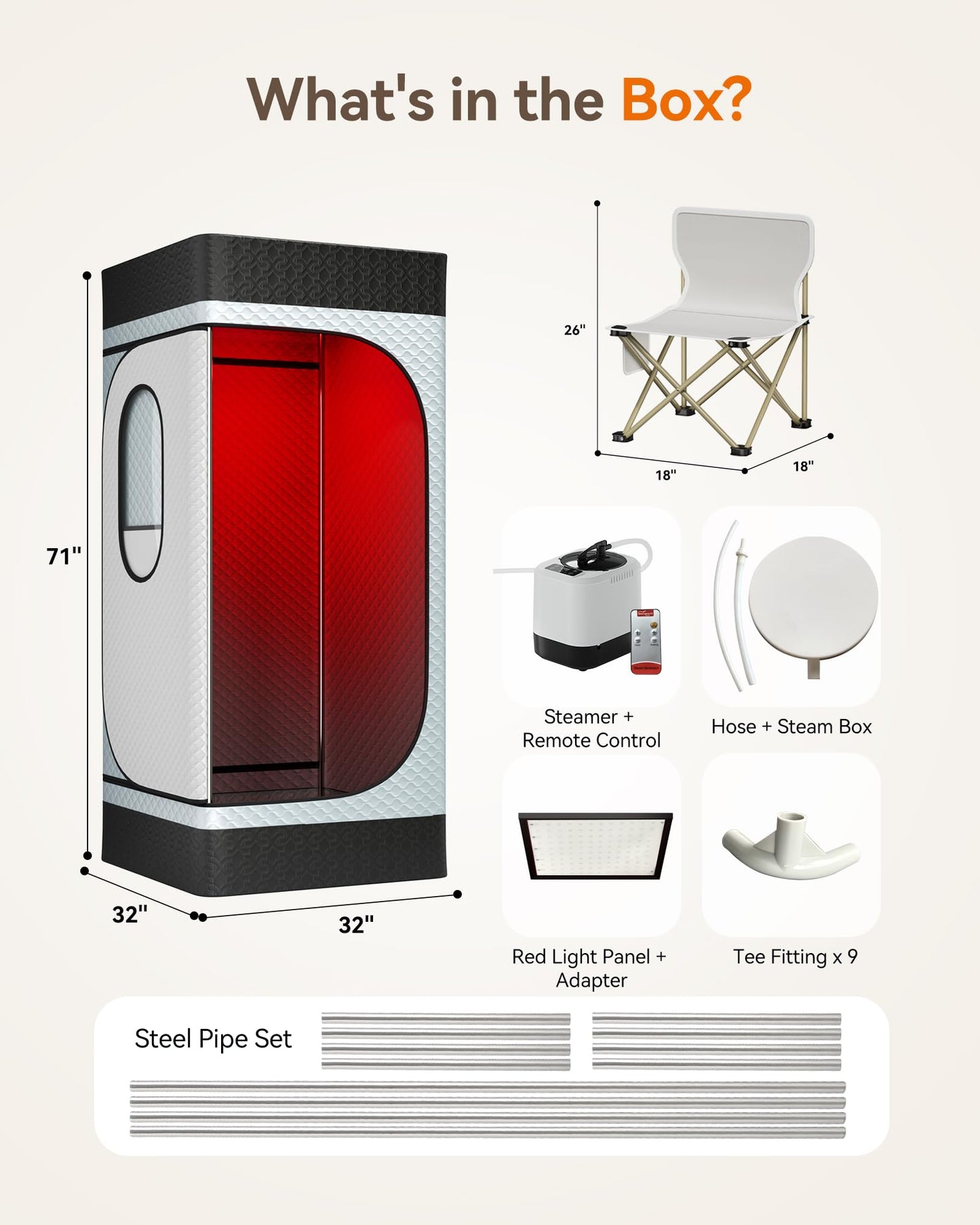 noerishia Portable Infrared Sauna Box for Home, Steam Sauna Tent with 660nm & 850nm Red Light Therapy, 3L 1200W Steamer, Oversized Folding Chair, 9 Heat Levels & 99-Min Timer for Home Spa Relaxation
