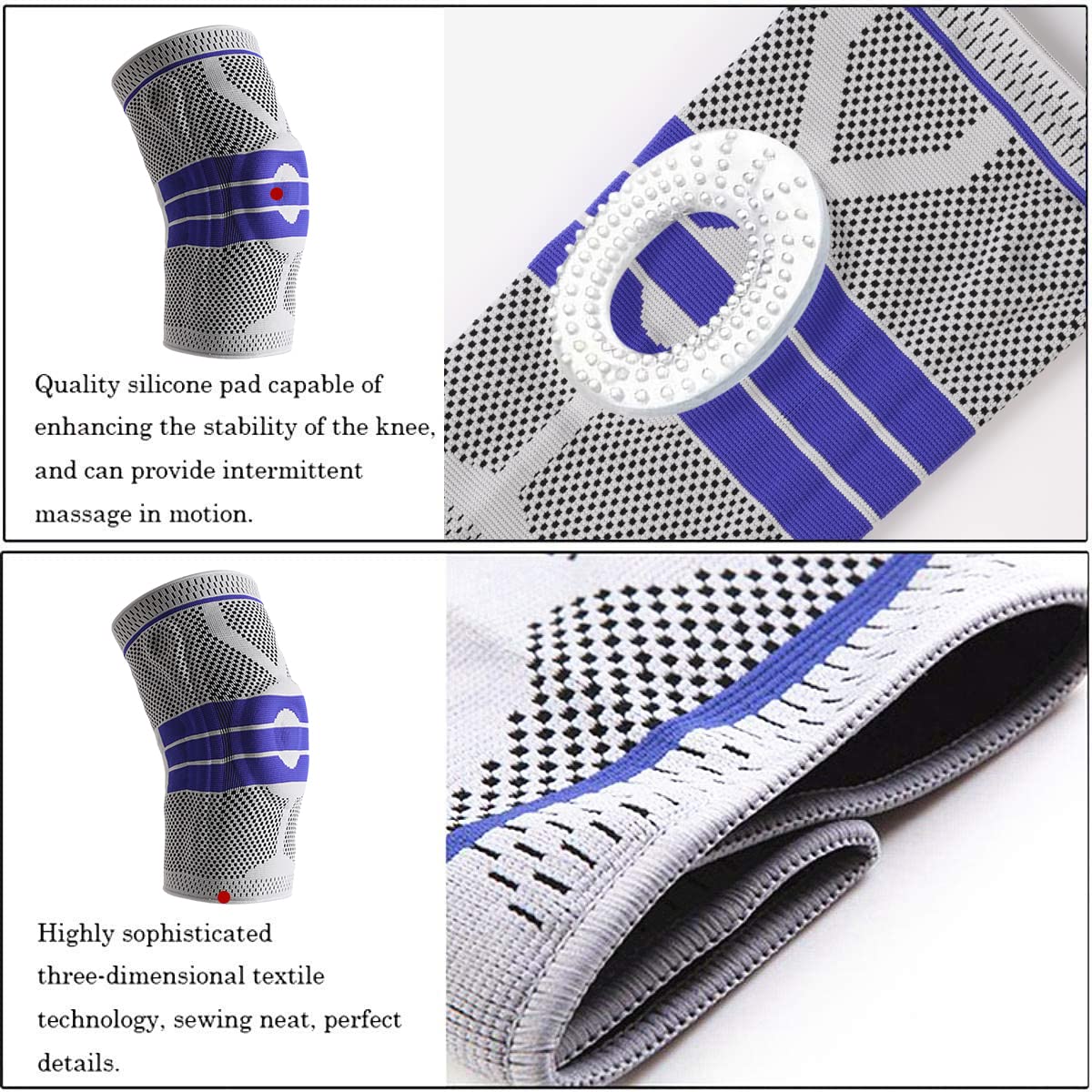 EOYEA Knee Brace Compression Sleeve for Knee Pain Wraps Patella Stabilizer with Silicone Gel Spring Support, Hinged Kneepads Protector for Meniscus Tear Arthritis Men Women (L (Pack of 2))